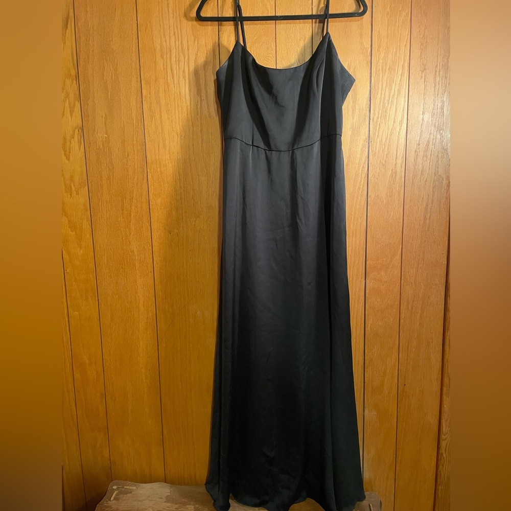 Black bridesmaid dress with slit from David’s Bridal